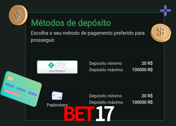 O cassino bet17 oferece uma grande variedade de métodos de pagamento
